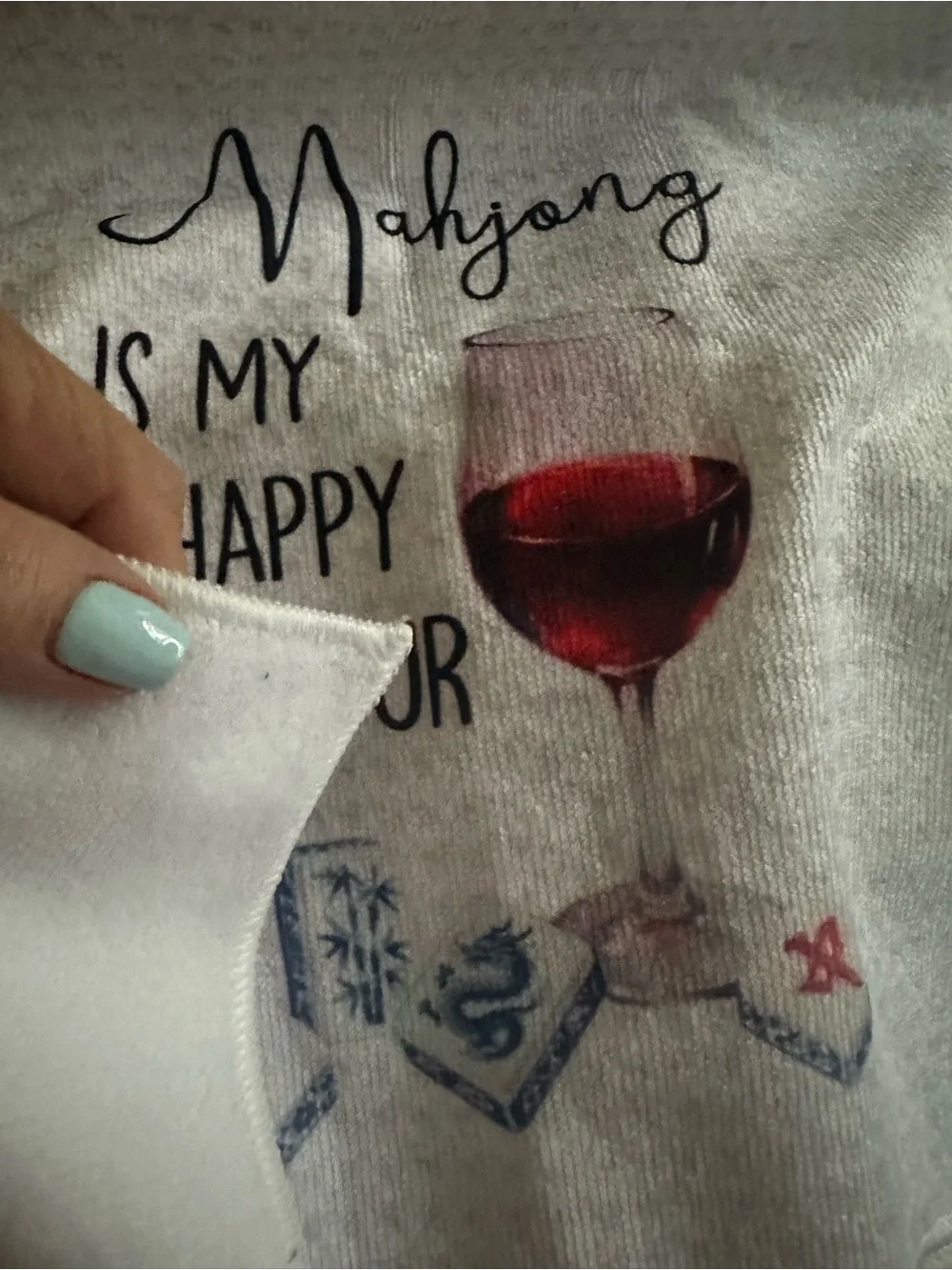 Mahjong Is My Happy Hour Tea Towel - White
